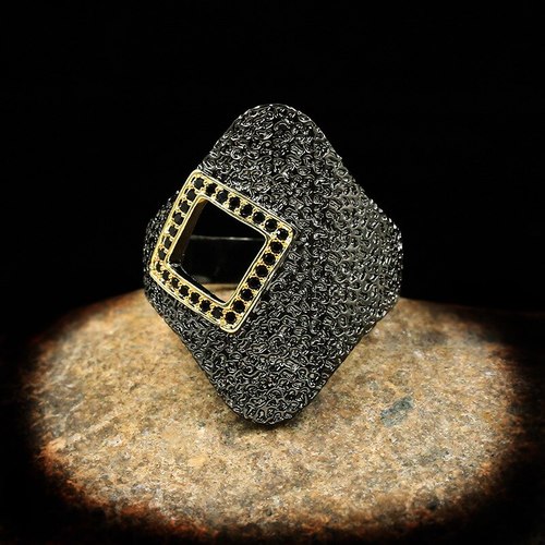 CIZEVA 여성을위한 새로운 925 실버 반지 과장된 기하학적 섬세한 CZ 블랙 골드 채워진 칵테일 빈티지 쥬얼리