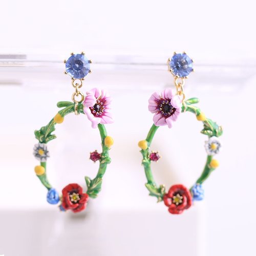 귀여운 우아한 MORI 꽃 화환 드롭 귀걸이 여성을 위한 간단한 달콤한 봄 클래식 식물 보석 귀 좋은 여성 레이디 선물