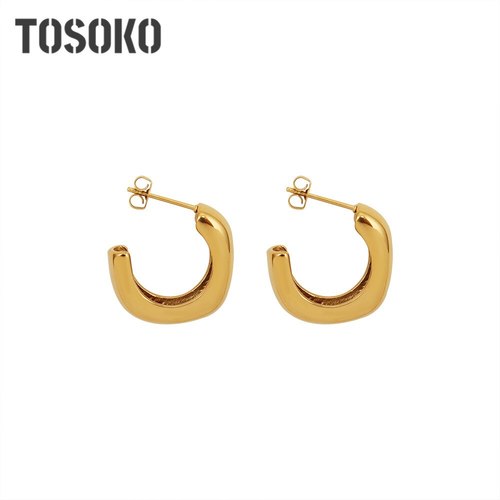 TOSOKO 스테인레스 스틸 주얼리 레트로 고급 C 자형 귀걸이 여성 패션 BSF463