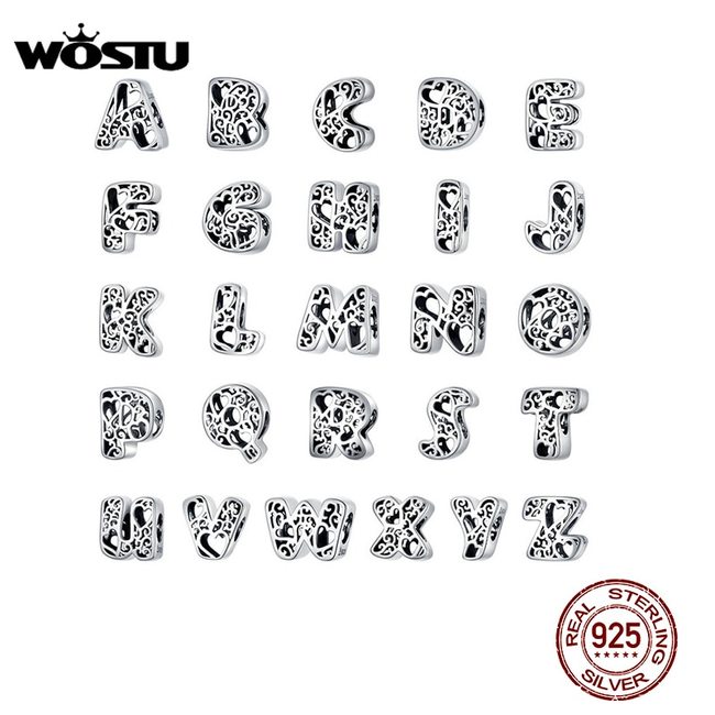 WOSTU  판매 100 리얼 925 스털링 실버 문자 알파벳 비즈 CHAMS 맞는 원래 팔찌 만들기 DIY 이름 보석 선물