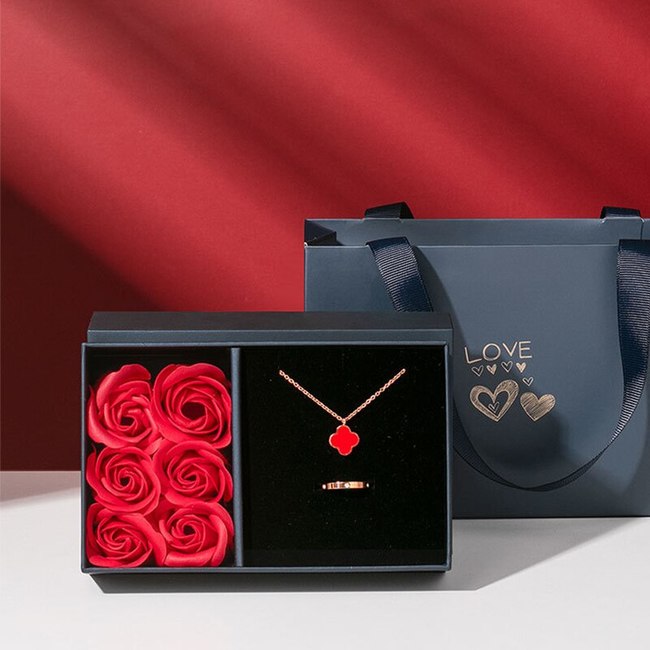 로즈 쥬얼리 선물 상자 반지 귀걸이 목걸이 수납 웨딩 발렌타인 생일 인공 이터널 세트 케이스