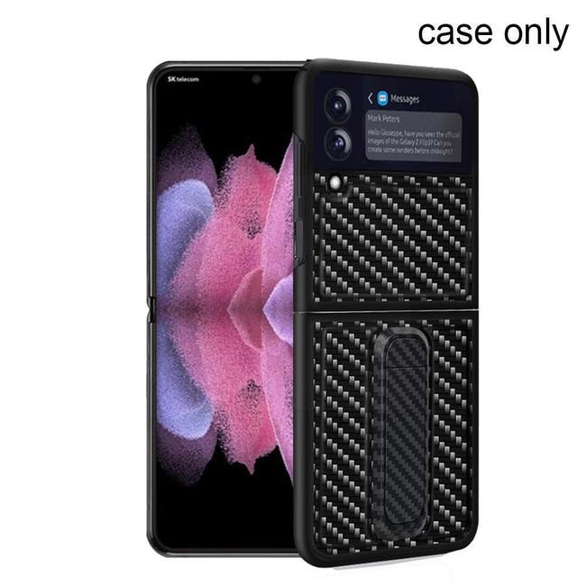 삼성 Z FLIP3 탄소 섬유 패턴 브래킷 핸드폰 케이스 분리형 쉘 높은 단일 색상 보호 품질 K8Z8