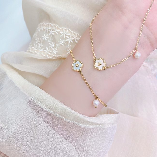 디자인 패션 쥬얼리 절묘한 14K 진짜 금 도금 꽃 쉘 팔찌 목걸이 허니 여자의 일일 액세서리 선물