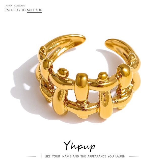 YHPUP 316L 스테인레스 스틸 체인 링  성명 금속 골드 18 K 트렌디 한 반지 방수 보석 가방 부어 FEMME 걸스 선물