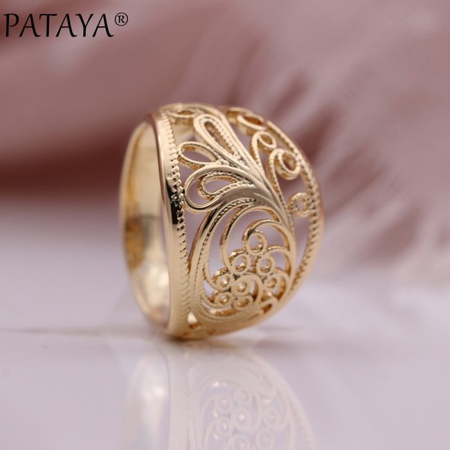파타야 뉴 585 로즈 골드 할로우 반지, 여자 로맨틱 웨딩 특이한  주얼리 파티 선물 약혼 유행 독특한 반지