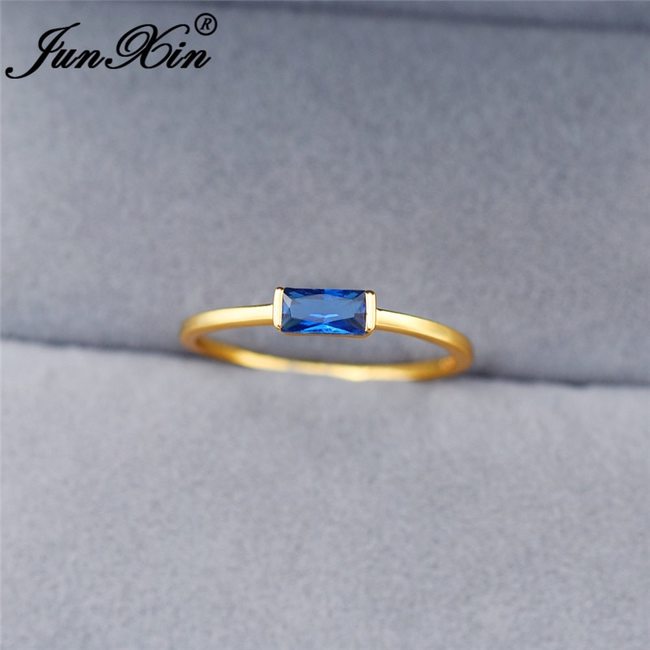 스톤 화이트 골드 옐로우 작은 직사각형 지르콘 미니멀리스트 얇은 반지, 여성을  심플 결혼 반지 스태킹 링 CZ