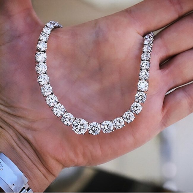럭셔리 약혼 웨딩 천연 보석 팔찌 주얼리 14K 화이트 골드 채워진 4-8 MM 라운드 다이아몬드 여자 남성용
