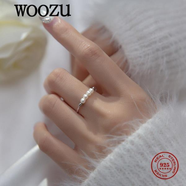WOOZU925실버  허니 진주 여자용 오픈 반지 매력적인 결혼식 웨딩  고급 쥬얼리 선물