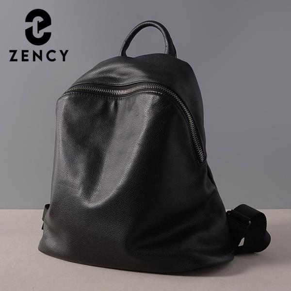 Zency Cowhide 100% 천연가죽 블랙 여자 가방 빈티지 여행 가방 노트북 Schoolbag 소녀를 데일리 휴일 가방