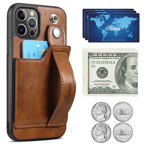 가죽 케이스 지갑 카드 슬롯 손목 스트랩 뒷 표지 아이폰 13 프로 최대 플러그인 뒷면 커버 유형 보호 전화 케이스