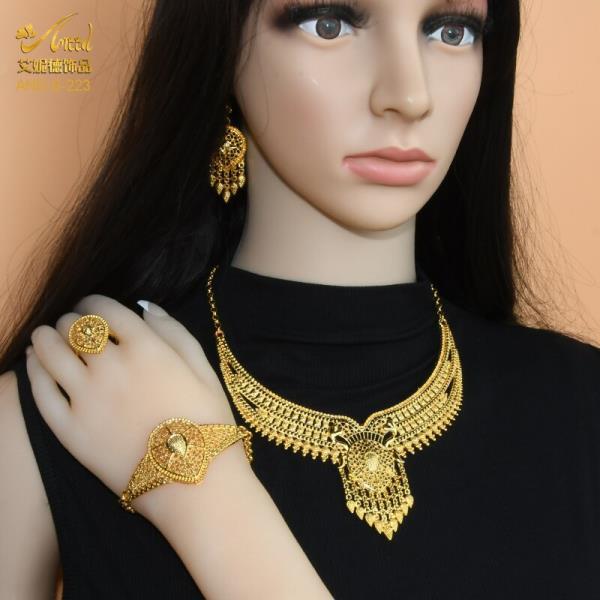 ANIID 인도 보석 세트 두바이 24K 금 에티오피아 목걸이 반지 나이지리아 아프리카 신부 선물