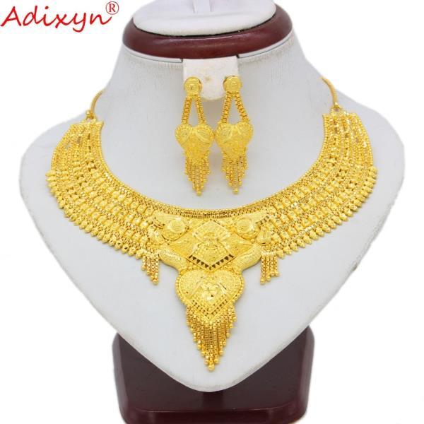 Adixyn Bling Necklace/Earrings 여자 쥬얼리 세트 골드 컬러 에티오피아/아프리카 결혼식 웨딩 액세서리 N10079