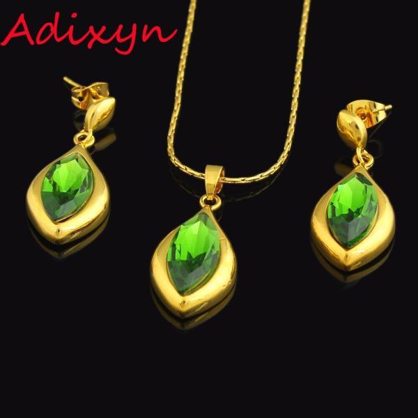 Adixyn-그린 큐빅 지르코니아 목걸이/귀걸이/펜던트 쥬얼리 세트 여자 골드 컬러 아프리카/에리트레아/나이지리아 파티 선물