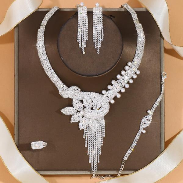 Stonefans Hollow Crystal Necklace Set Wedding Fashion Tassel Party Gift