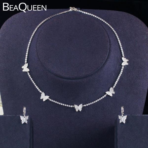BeaQueen-보헤미아 하트스러운 나비 초커 목걸이 큐빅 지르코니아 크리스탈 여자 테니스 체인 쥬얼리 세트 JS265