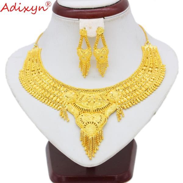 Adixyn 아프리카 목걸이/귀걸이 세트 보석 여자/여자 골드 컬러 아랍/에티오피아 파티 선물 N100711