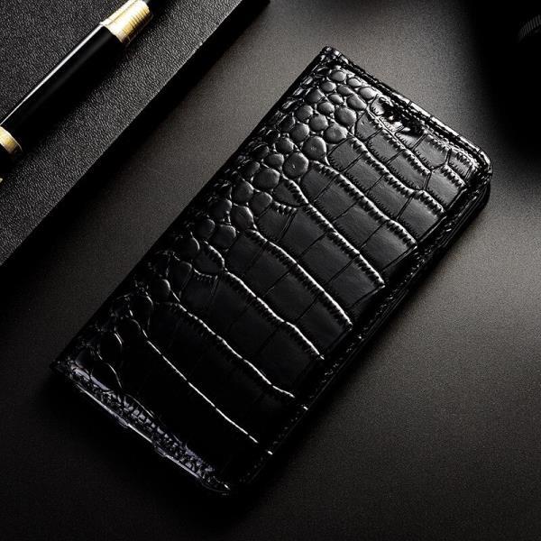 Crocodile Genuine Leather Case For LG Q31 Q60 Flip