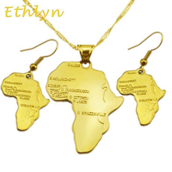 Ethlyn 보석 아프리카 지도 세트 골드 컬러 앙골라/콩고/우간다/세네갈/소말리아 S7