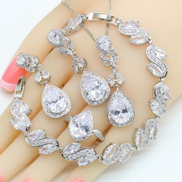 2022 워터 화이트 지르코니아 두바이 결혼식 웨딩 쥬얼리 여자 팔찌 목걸이 반지 선물
