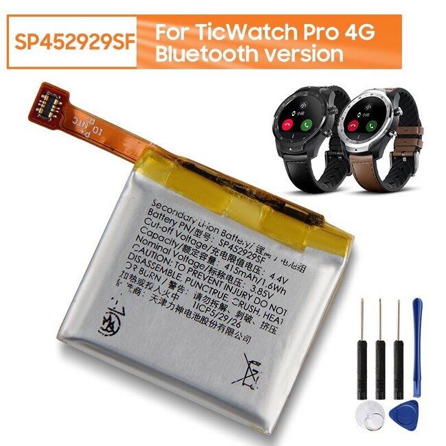 정품 교체용 시계 배터리 SP452929SF TICWATCH PRO 4G/블루투스 버전 415MAH,  도구 포함
