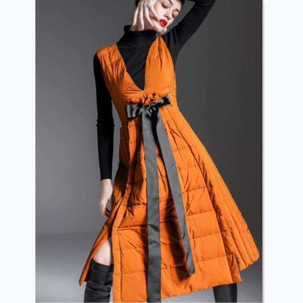 과오리 롱 스커트 얇고 따뜻한 허리와 빅 스윙 민 풀오버 자켓 여자 드레스