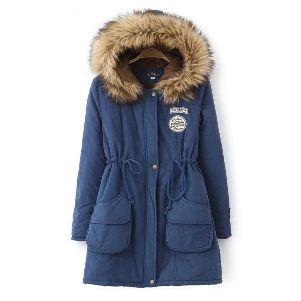 여자 대형 버전 두꺼운 후드 자켓 큰칼라 중간 길이 코튼 코트 다운 재킷