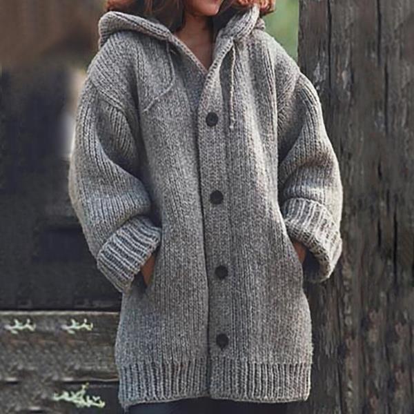 여자 가디건 스웨터 코트, 따뜻한 모자 포함, 넉넉한 울 니트 /용 롱 오버사이즈 후드 커튼