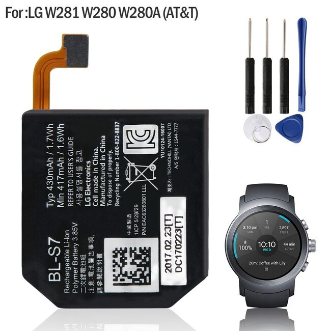 AGARING-오리지널 시계 배터리 LG 스포츠 W281 W280 W280A AT&amp;T 스마트 워치 정품 교체형 430MAH