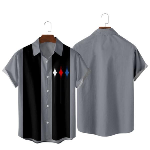 2022 리조트 볼링 패턴 프린트 셔츠,캐주얼 심플 스타일 휴가 하와이 비치, 남성 및 여자 여름 셔츠