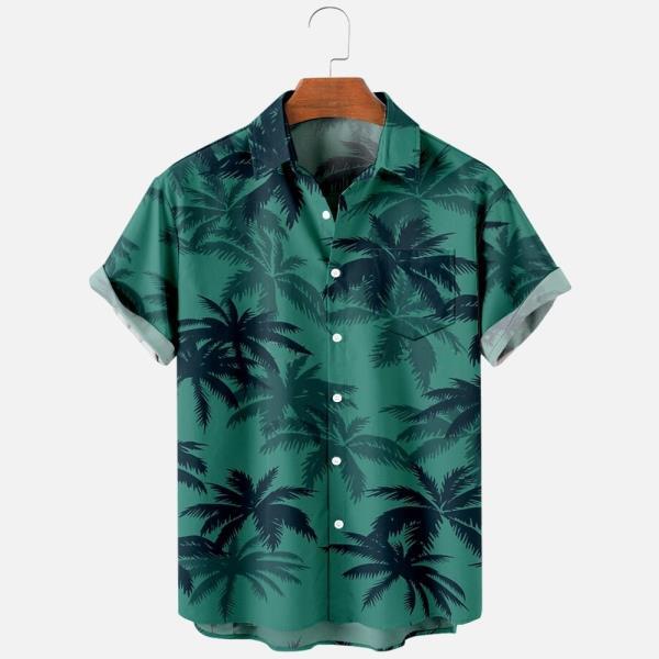 남성여름 티셔츠 하와이안프린트 아늑한 캐주얼 원 버튼 반팔 비치 오버사이즈