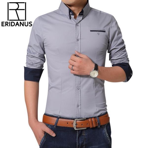 ERIDANUS-남성 드레스 셔츠, 퓨어 컬러, 긴코튼 슬림 핏, 레저 스타일 비즈니스 2016 년최신 M432