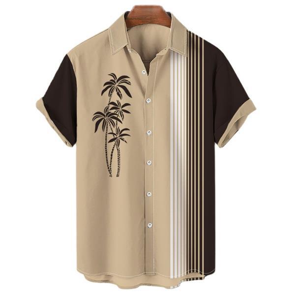 하와이안코코넛 나무 남성 프린트 셔츠, 오버사이즈 캐주얼 블라우스, 여행, 휴가, 반팔 상의, 비치, 빈티지 의류