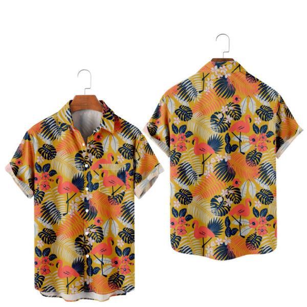 남자 하와이안 티셔츠 Y2K Hombre셔츠, 플라밍고프린트 아늑한 캐주얼 반팔 비치 특대 옷 2