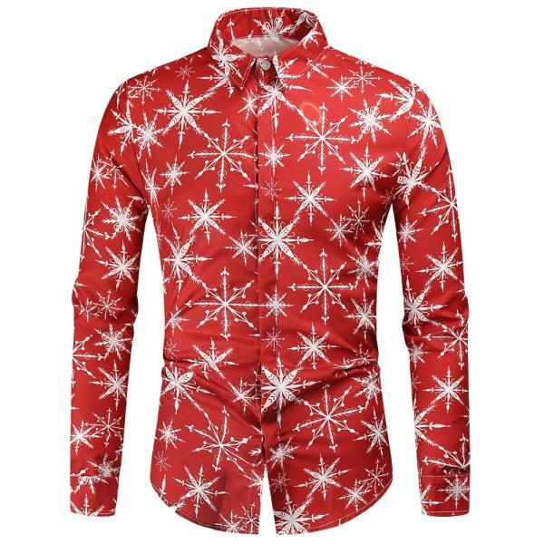 스노우 프린트 크리스마스 셔츠 남성 2022슬림핏 긴망 드레스 스트릿 캐주얼 파티 의류 4XL