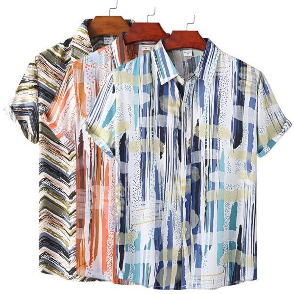남자 코튼 폴리에스터 여름 반팔 셔츠,체크 무늬 패턴 하와이 비치 캐주얼 블라우스