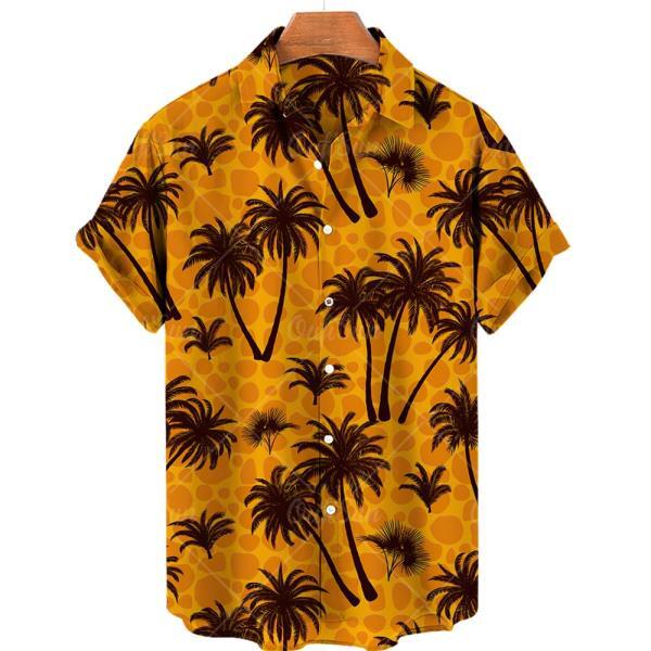 하와이 셔츠 2022 코코넛 나무 프린팅 짧은남자 여름 캐주얼버튼 비치 셔츠드라이 탑 S-5xl