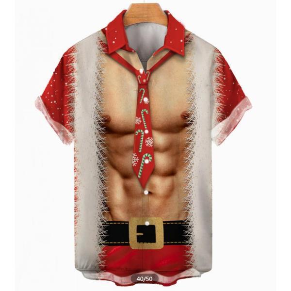 Hawaiian-남성 셔츠, 크리스마스 산타 코스프레,셔츠, 남자 비치 파티 반팔 상의, 캐주얼 버튼 업 의류