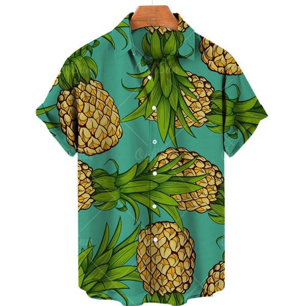 2022 여름 신상 남성 셔츠, 과일 하와이안 카미시아 캐주얼 싱글 버튼, 데일리룩 반팔 상의