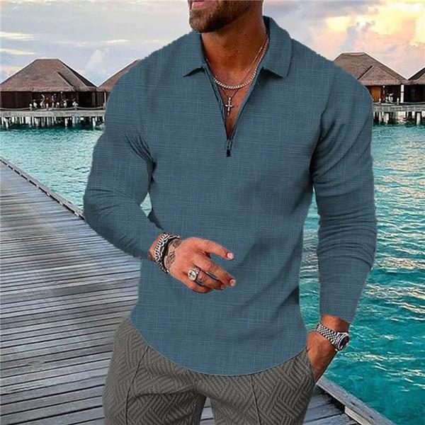 4색 남성 폴로 셔츠 긴체크 무늬 캐주얼티셔츠, 스트리트 웨어 의류 2022