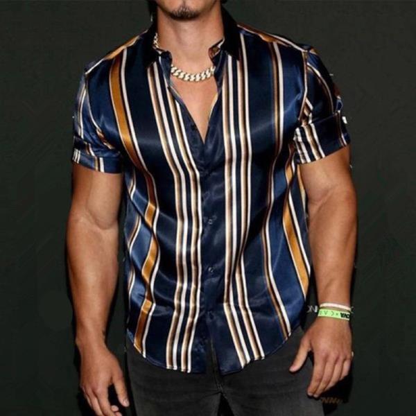 2022 여름 신상 남성 빈티지 스트라이프 셔츠,캐주얼 럭셔리 셔츠 반팔 하와이 블라우스 Camisa Masculina