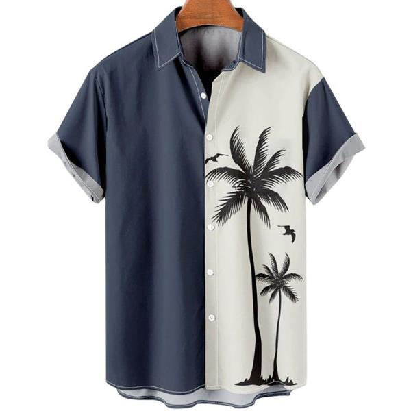 Hawaiian Shirt Men SummerCoconut Tree 프린트 셔츠 남자 홀리데이 반팔 비치 상의 오버사이즈 블라우스, 하와이안 여름용