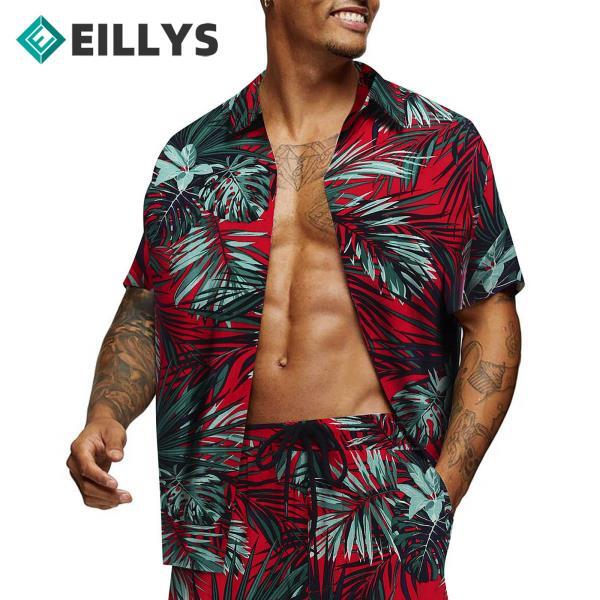 하와이안 셔츠 남성 여름 플로랄 프린트 비치 반팔 캐주얼 탑, 홀리데이 열대 식물 패턴 상의