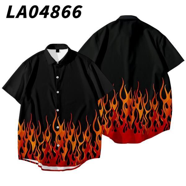 붉은 불꽃 반팔 t-셔츠t-셔츠 남성 하와이 셔츠 프린팅 4xl 남자 옷티