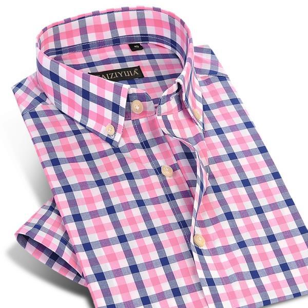 영국 스타일 체크 무늬 면 셔츠 남자, 포켓 없는 디자인 반팔 여름 캐주얼 스탠다드 핏 버튼 다운 얇은