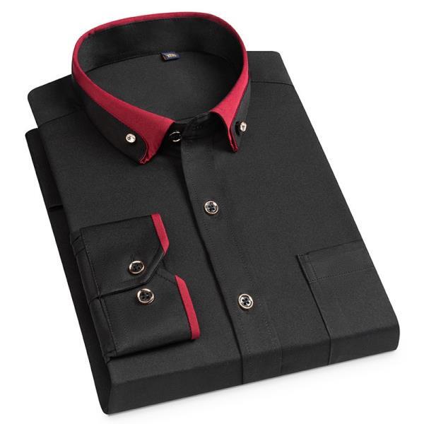 럭셔리 남성 소셜 셔츠 긴팔 단정한 드레스, 철제 프리 주름 방지 슬림 핏 블랙 의류