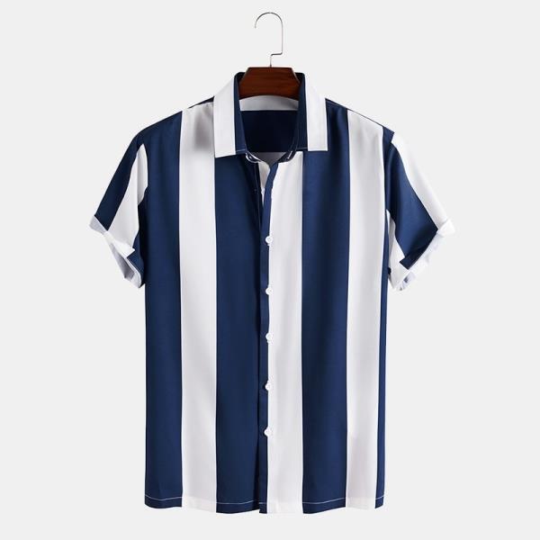 남성 의류 2022 여름 남자 짧은셔츠 캐주얼 스트라이프 프린팅 Camisas 파라 Hombre