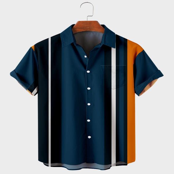 고품질 하와이 남자 셔츠,스트라이프 그래피티 넉넉한 반팔 캐주얼 버튼 비치 셔츠 상의, 2022