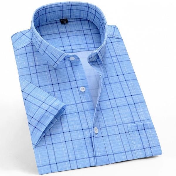 여름 반팔 남성 캐주얼 셔츠, 비즈니스 레귤러 핏 신축성 체크 무늬 체크 레저 포랄 편한 6xl