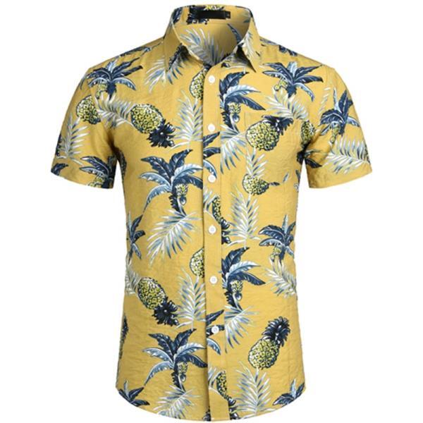 여름 신상 남성 셔츠, 의류 화이트 파인애플 반팔 하와이안 캐주얼오버사이즈 탑