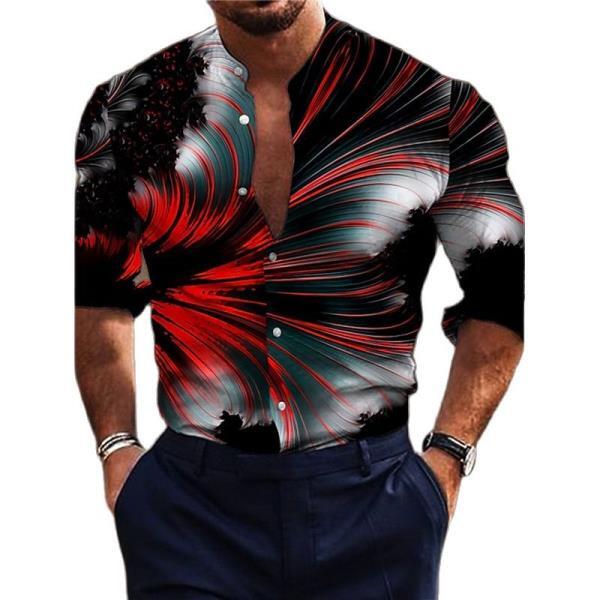 남자 하와이안 캐릭터 셔츠프린트 그래피티 긴블라우스, 비치 휴가 Camisa 오버사이즈 상의 티셔츠 옴므